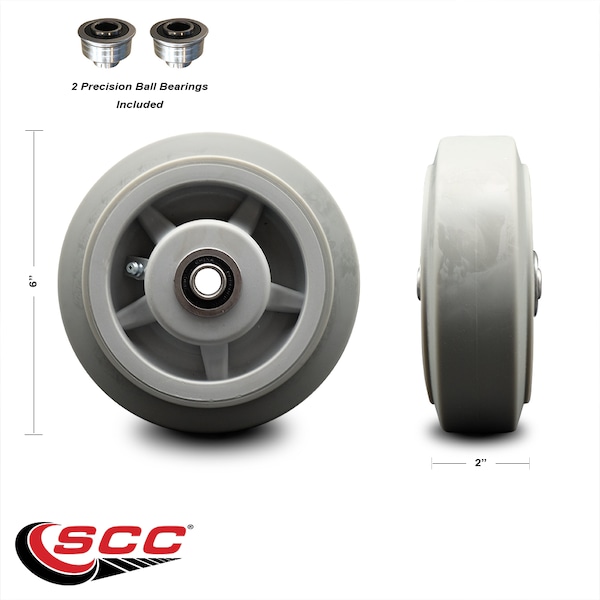 SCC-6" Thermoplastic Rubber Flat Tread Wheel Only w/Ball Bearing-500 lbs Cpty